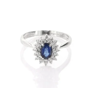 Anello Rosetta in Oro Bianco con Diamanti e Zaffiro Davite & Delucchi AA031717