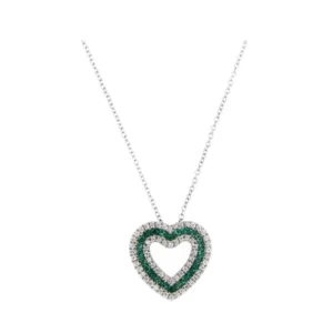 Collana Davite & Delucchi - in Oro Bianco 18 con Pendente Cuore Diamanti Naturali e Smeraldi